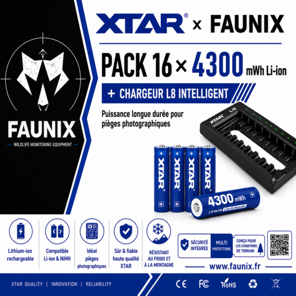 Pack Faunix XTAR 16 piles lithium + Chargeur